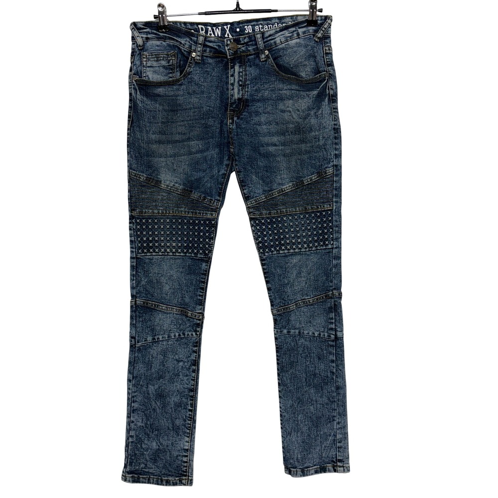 Raw X Jeans Men Measures 32x32 Tag Sz 30 Blue Moto Biker Acid Wash Slim Straight